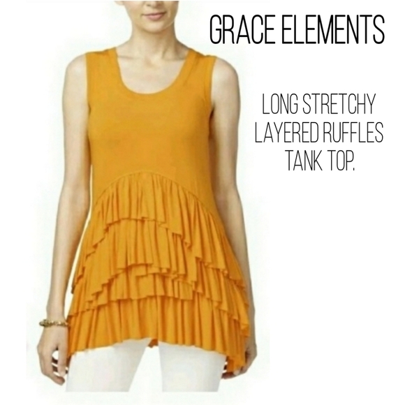 Grace Elements Tops - NWT GRACE ELEMENTS.   LAYERED Ruffles! Long Stretch Tank Golden Yellow $60